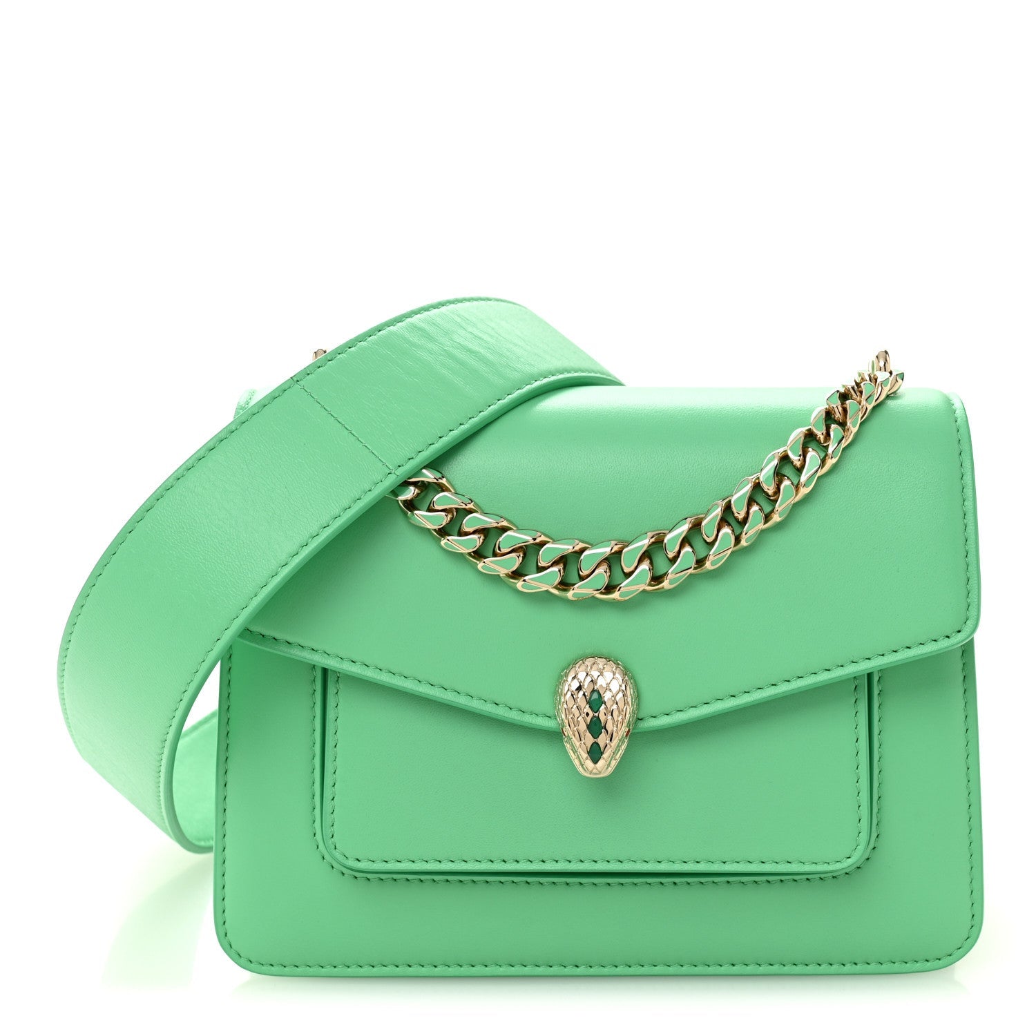 Calfskin Serpenti Forever Maxi Chain Crossbody Bag Green