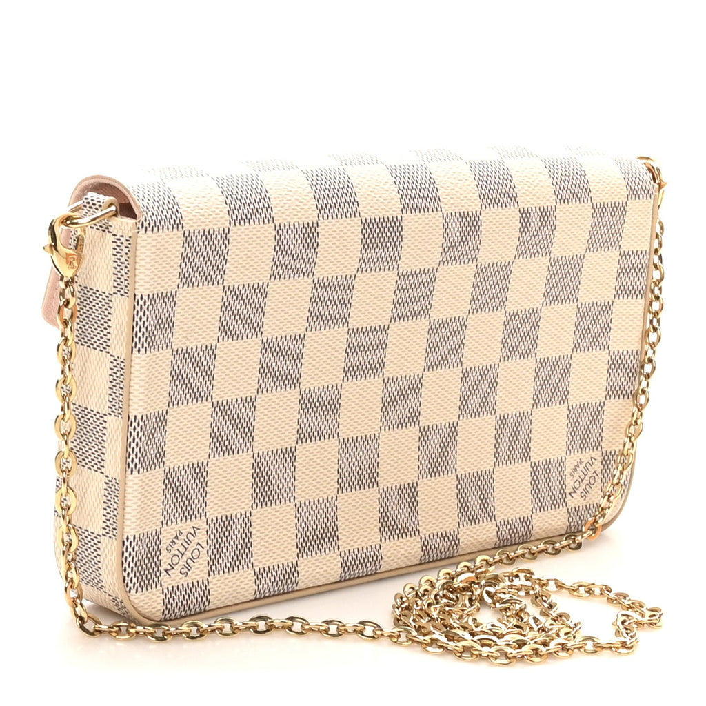 Damier Azur Pochette Felicie Chain Wallet Rose Ballerine