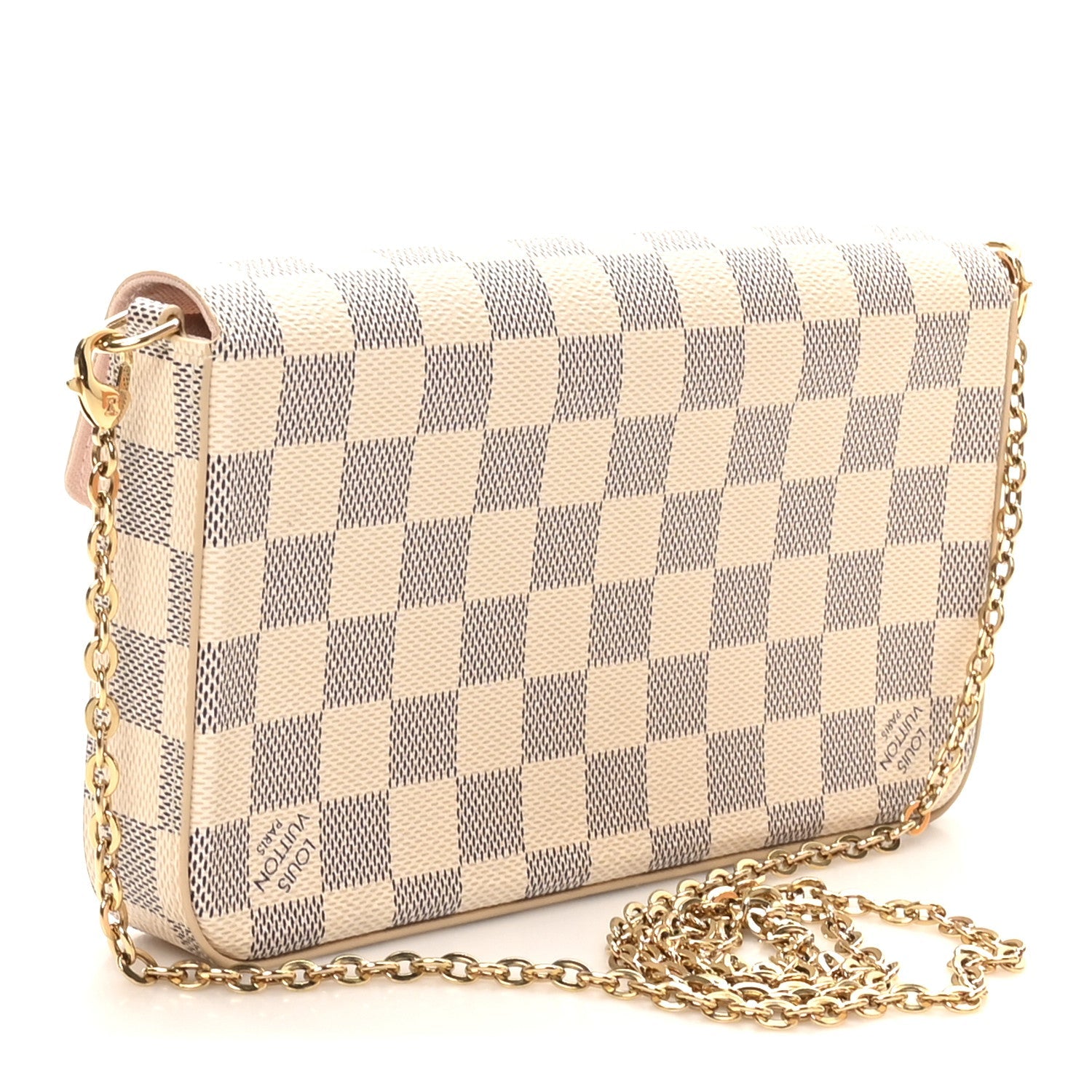 Damier Azur Pochette Felicie Chain Wallet Rose Ballerine