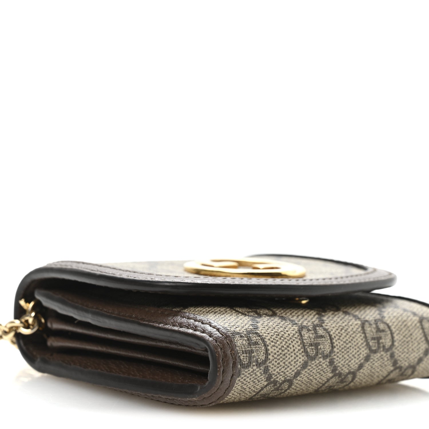GG Supreme Monogram Textured Dollar Calfskin Blondie Chain Wallet Beige Ebony New Acero