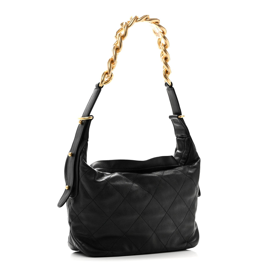 Calfskin Quilted Daily Hobo Black