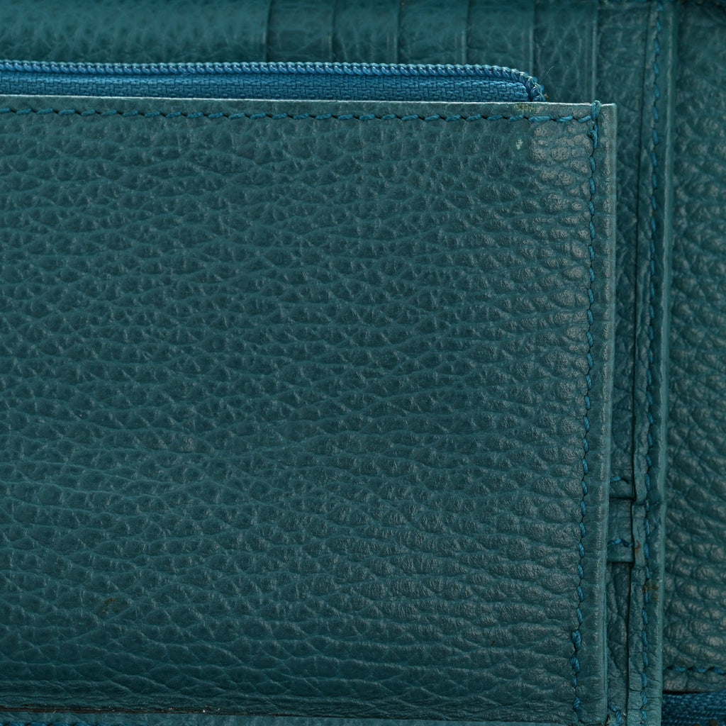 Monogram Dollar Calfskin Zip Around Compact Wallet Beige Ebony Deep Cobalt