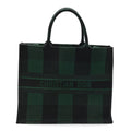 Canvas Embroidered Large Checkered Book Tote Black Green