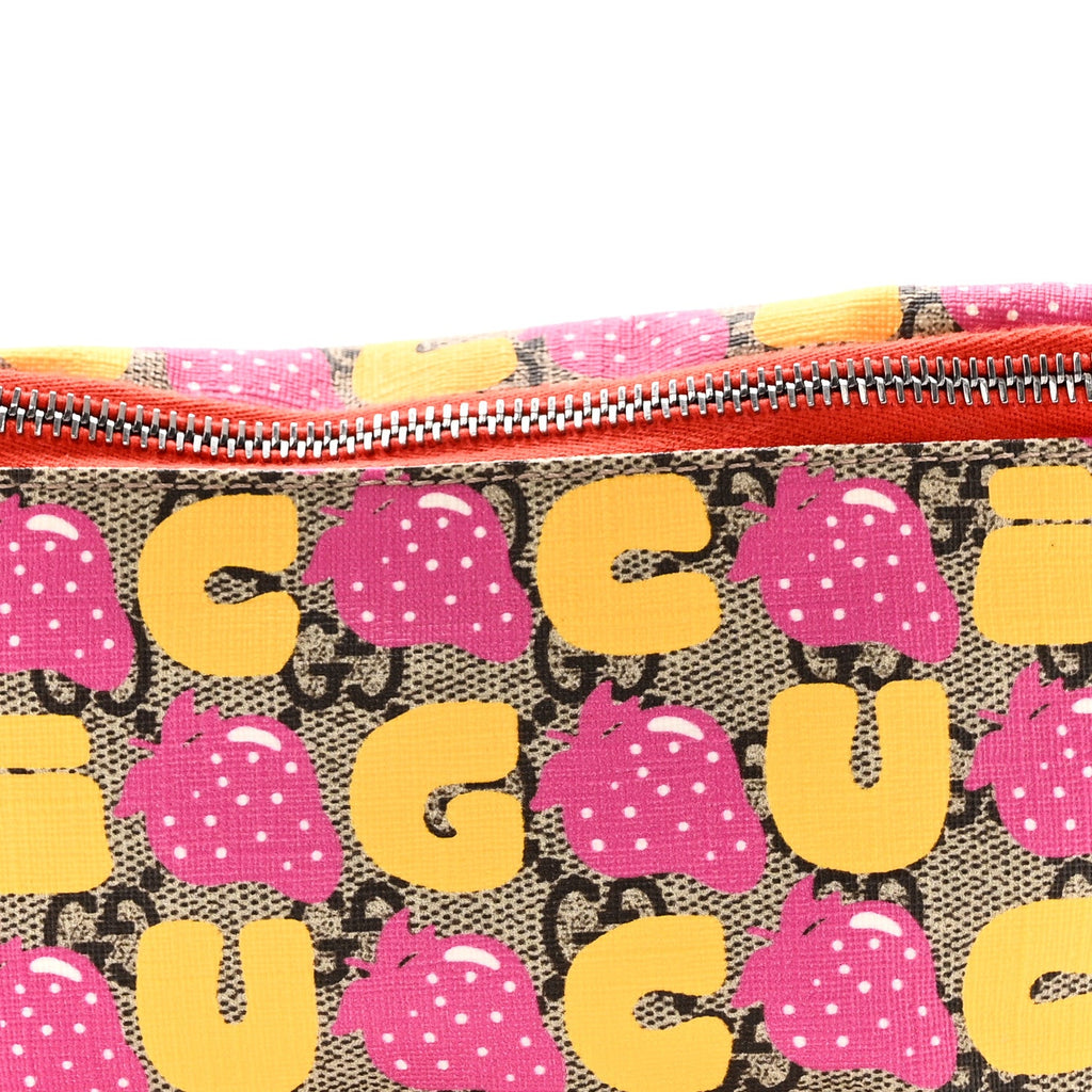 GG Supreme Monogram Childrens Strawberry Print Belt Bag Multicolor