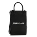 Squared Calfskin Logo Shopping Phone Holder Bag Black