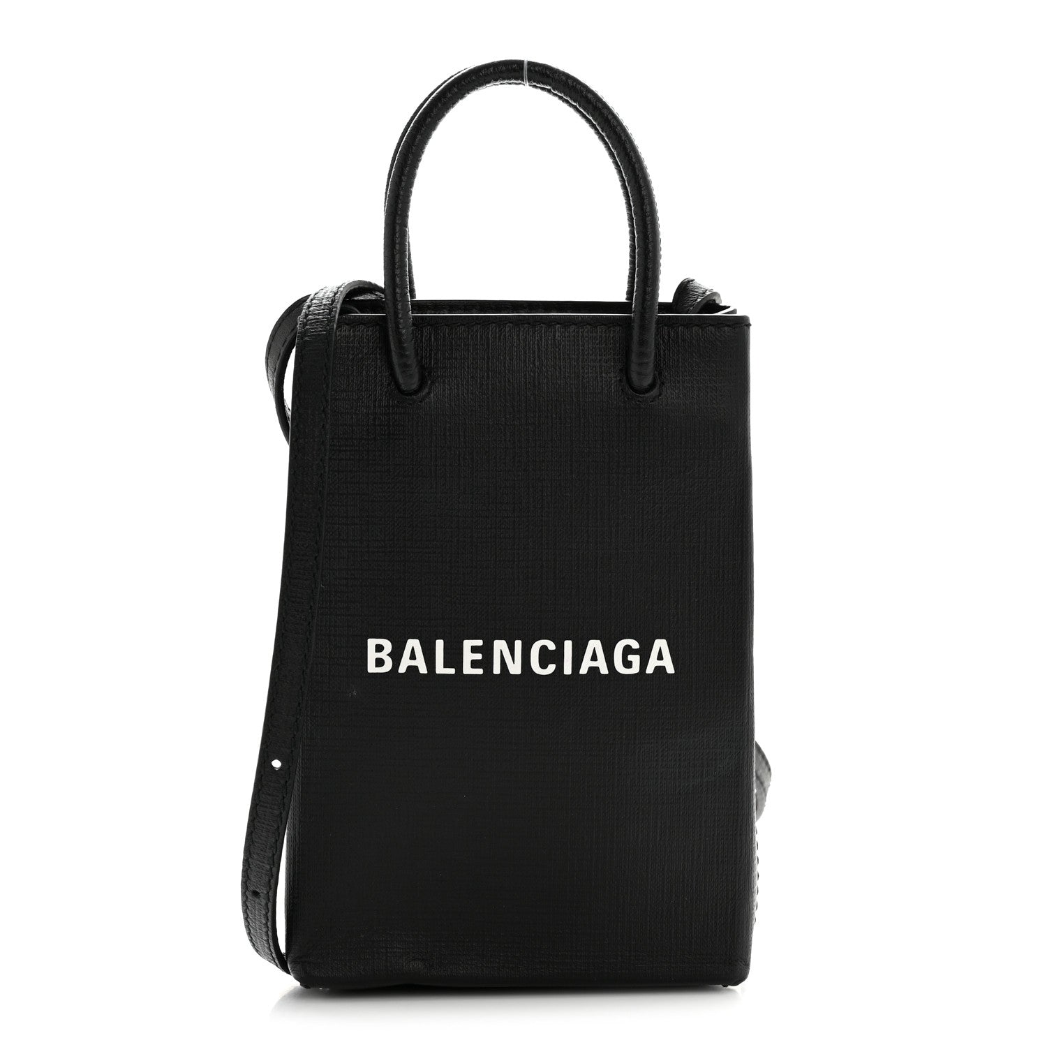 Squared Calfskin Logo Shopping Phone Holder Bag Black