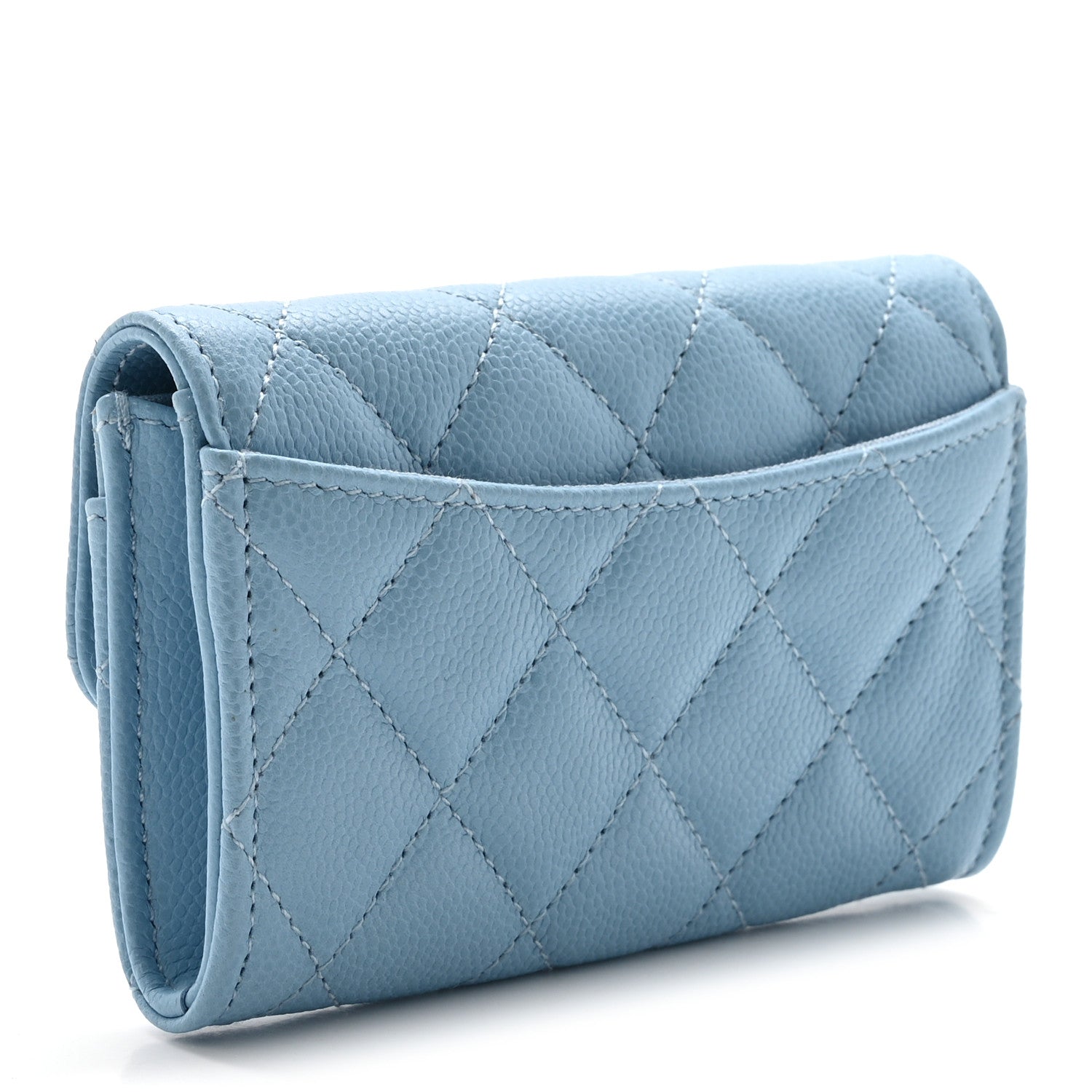 Caviar Quilted Flap  Holder Wallet Light Blue