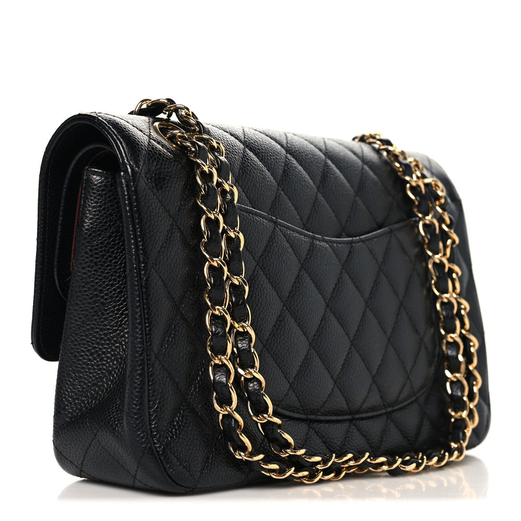 Caviar Quilted Medium Double Flap Black