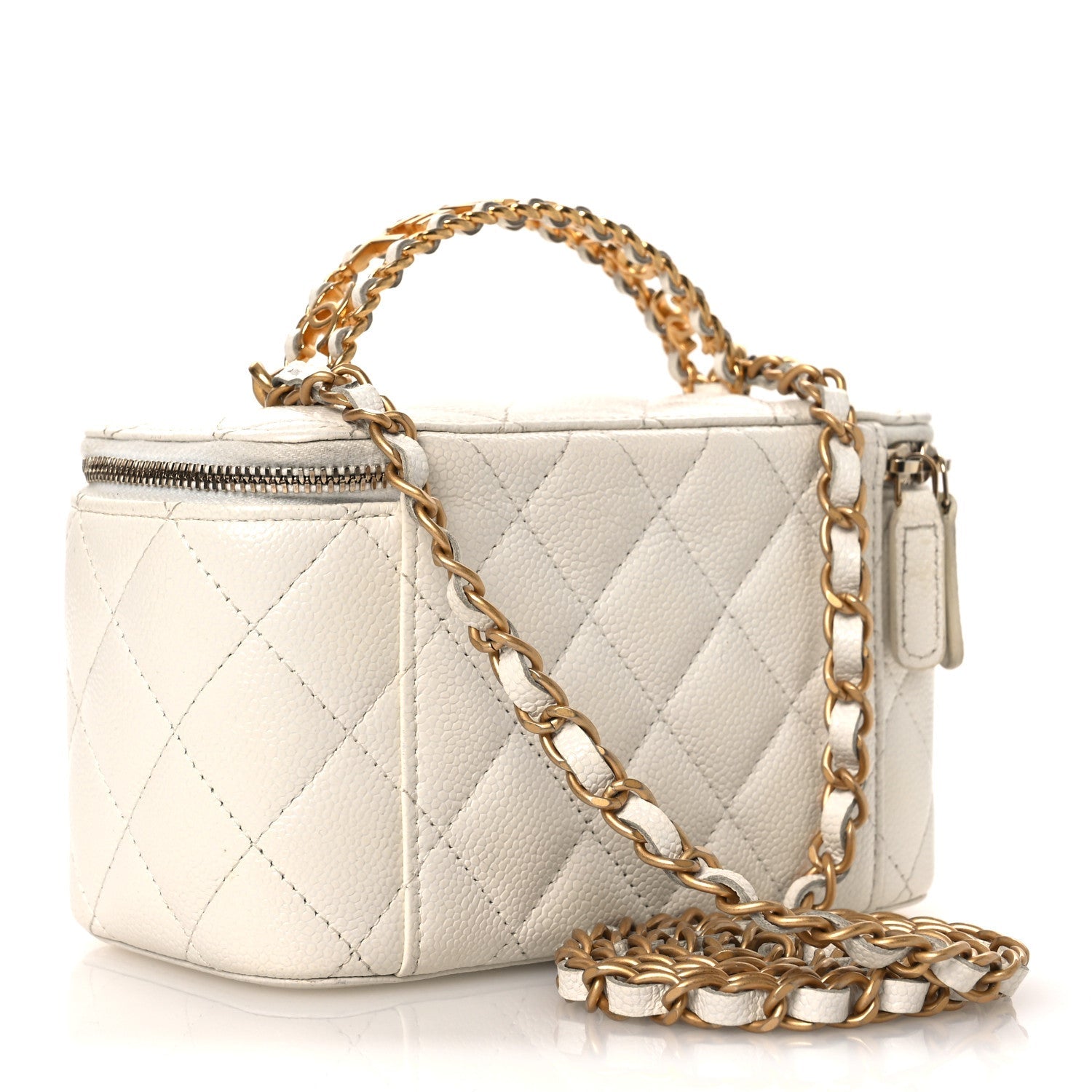 Shiny Caviar Quilted Pick Me Up Vanity Case White