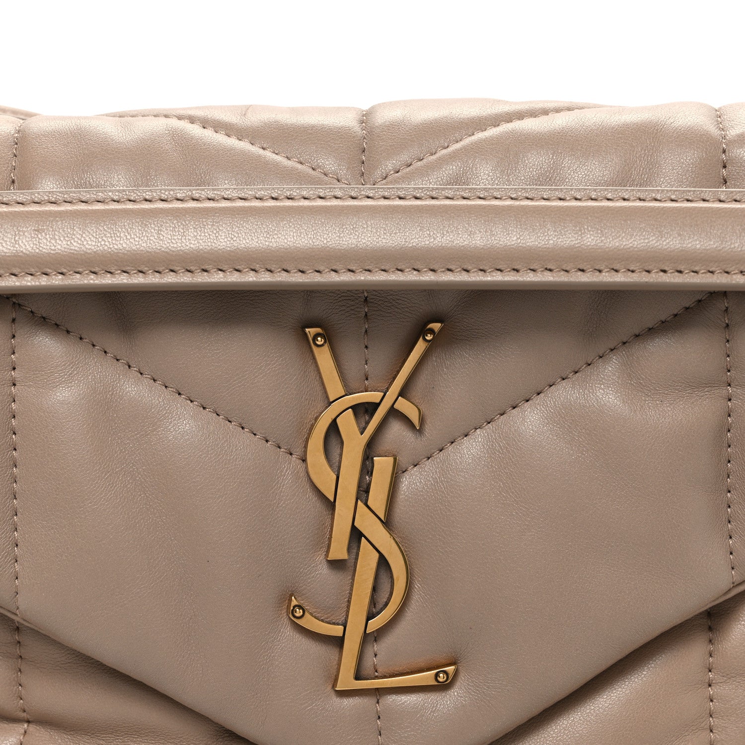 Lambskin Quilted Small Loulou Puffer Monogram Chain Satchel Dark Beige