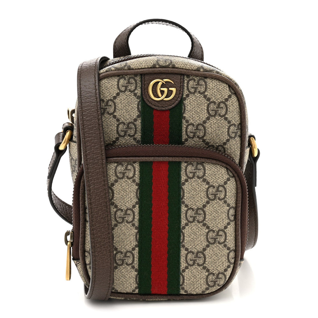 GG Supreme Monogram Web Mini Ophidia Double Zip Messenger Bag Beige New Acero