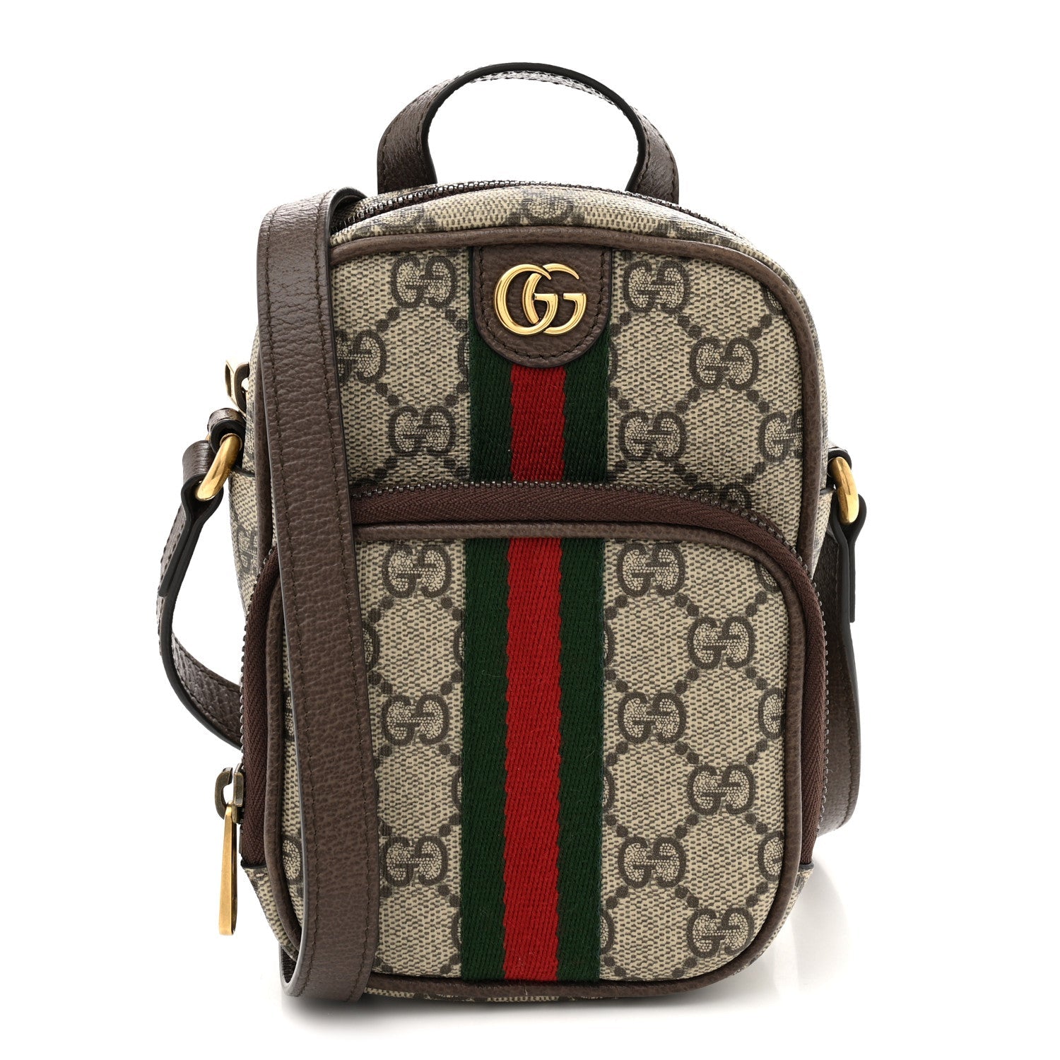 GG Supreme Monogram Web Mini Ophidia Double Zip Messenger Bag Beige New Acero