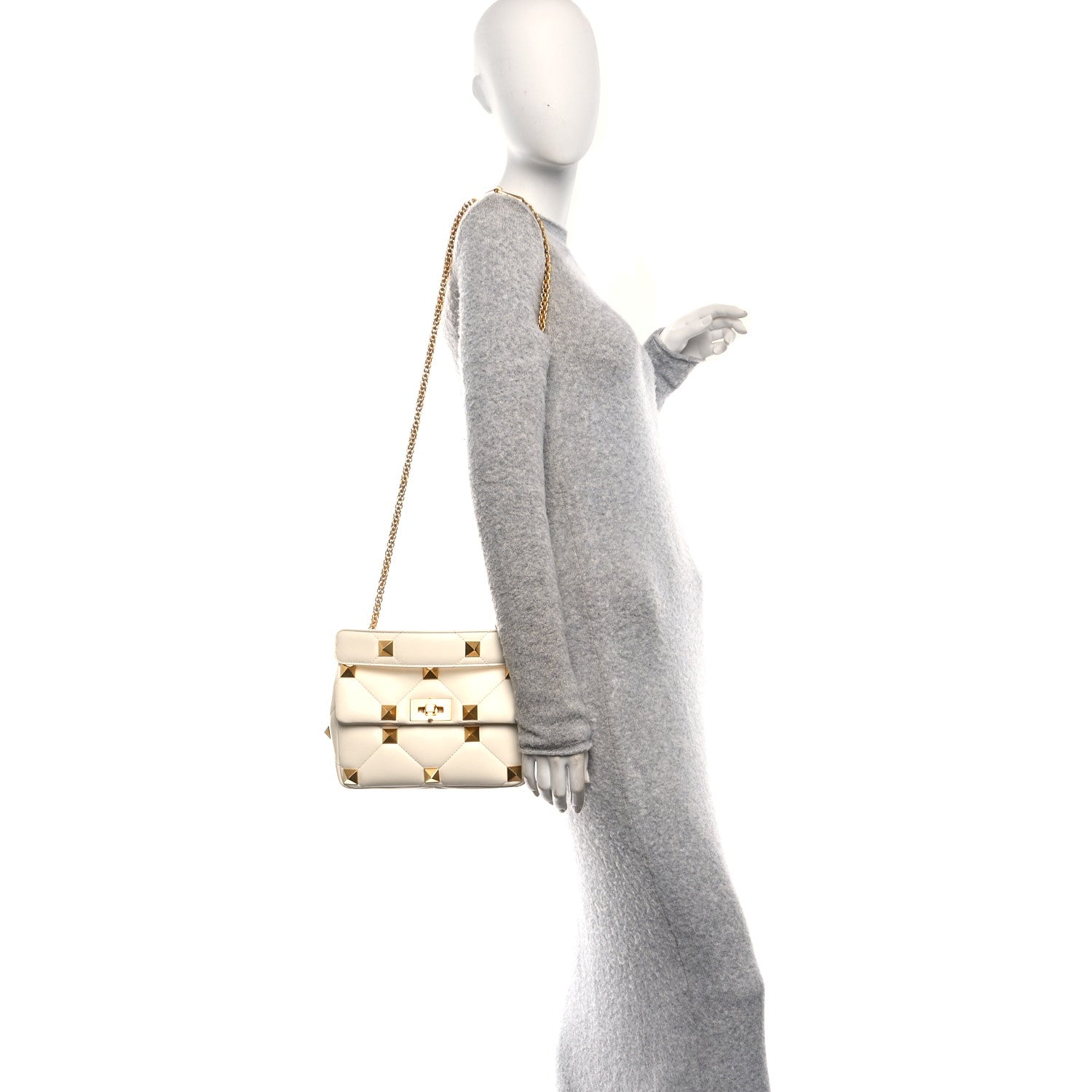 Nappa Medium Roman Stud Shoulder Bag Ivory