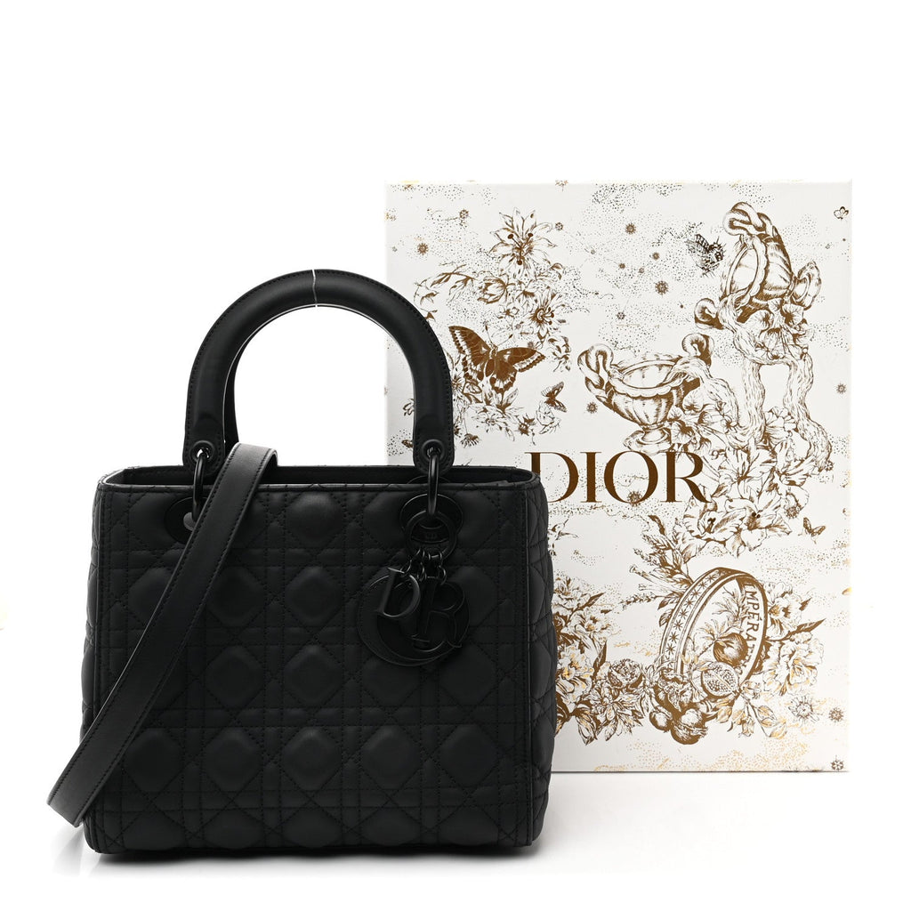 Ultra Matte Calfskin Cannage Medium Lady Dior Black