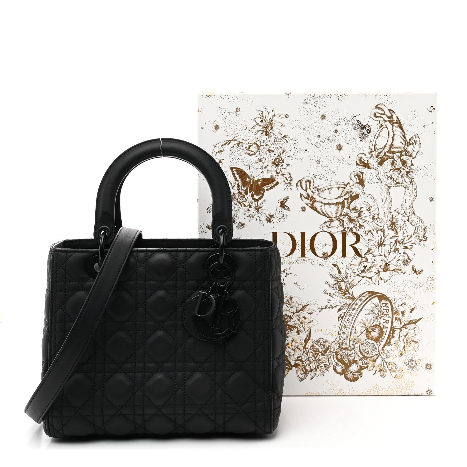 Ultra Matte Calfskin Cannage Medium Lady Dior Black