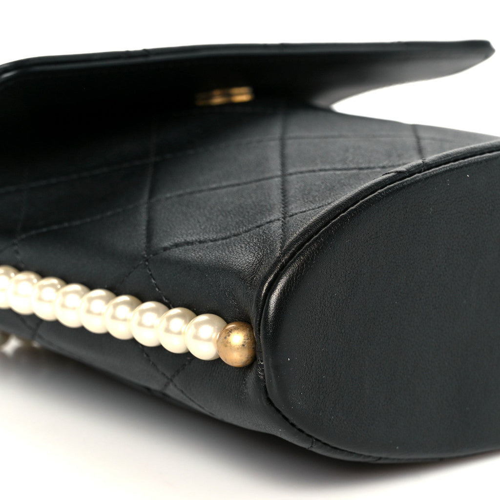 Calfskin Quilted Pearl Small About Pearls Hobo Bag Black