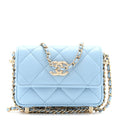 Lambskin Quilted Chain Around Coin Purse With Chain Light Blue