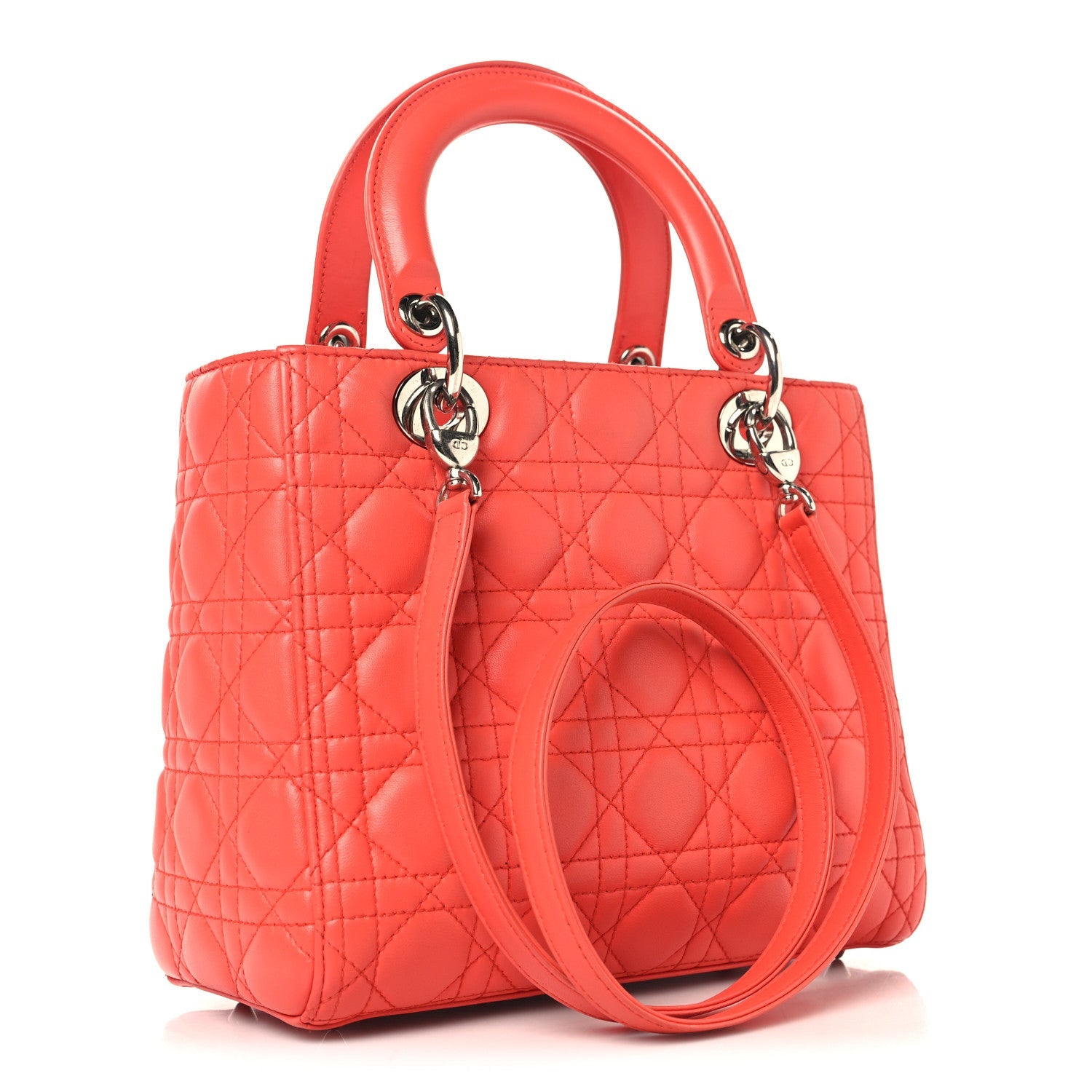 Lambskin Cannage Medium Lady Dior Coral