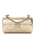 Metallic Lambskin Quilted Barrel Crossbody Bag Gold