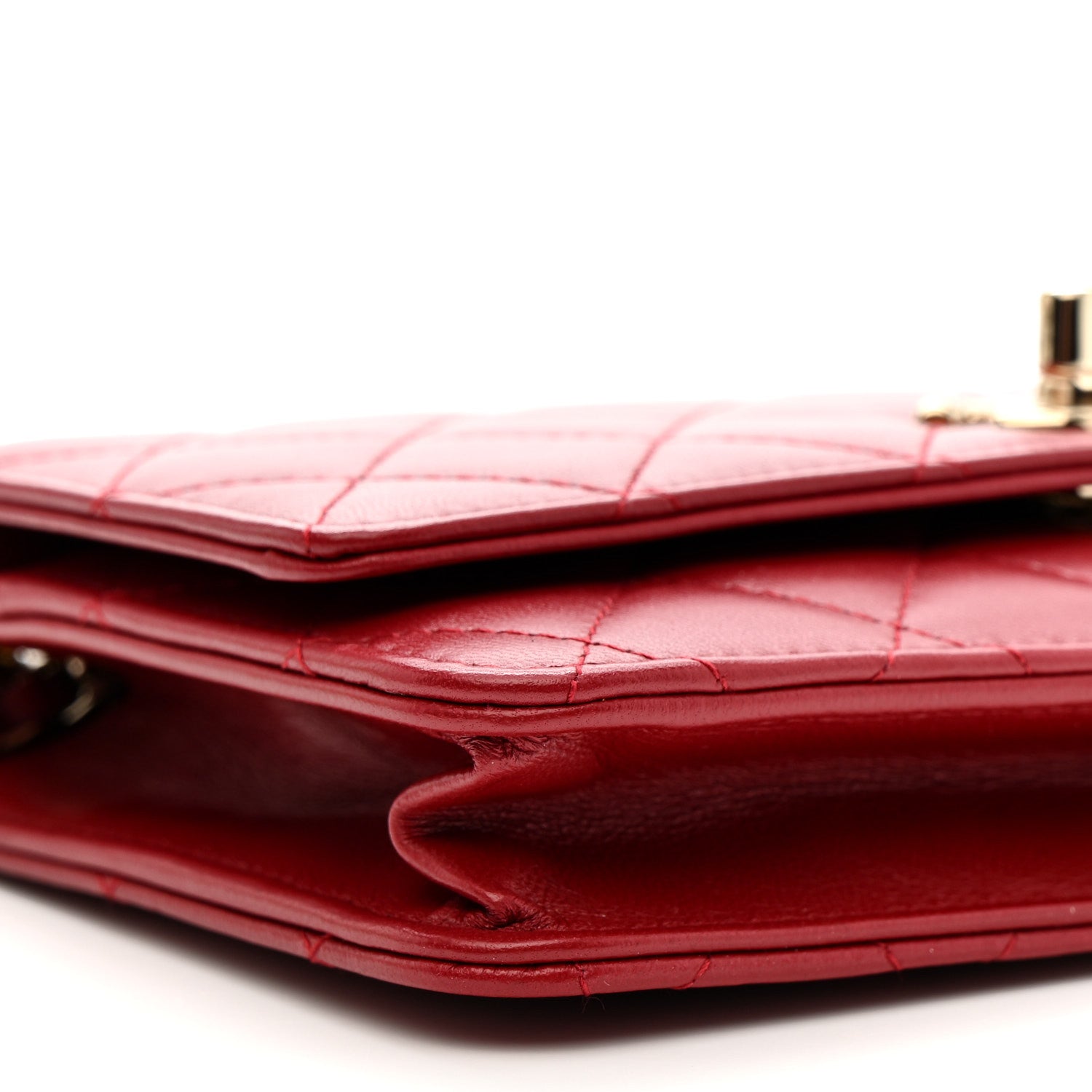 Lambskin Quilted Trendy CC Wallet On Chain WOC Red