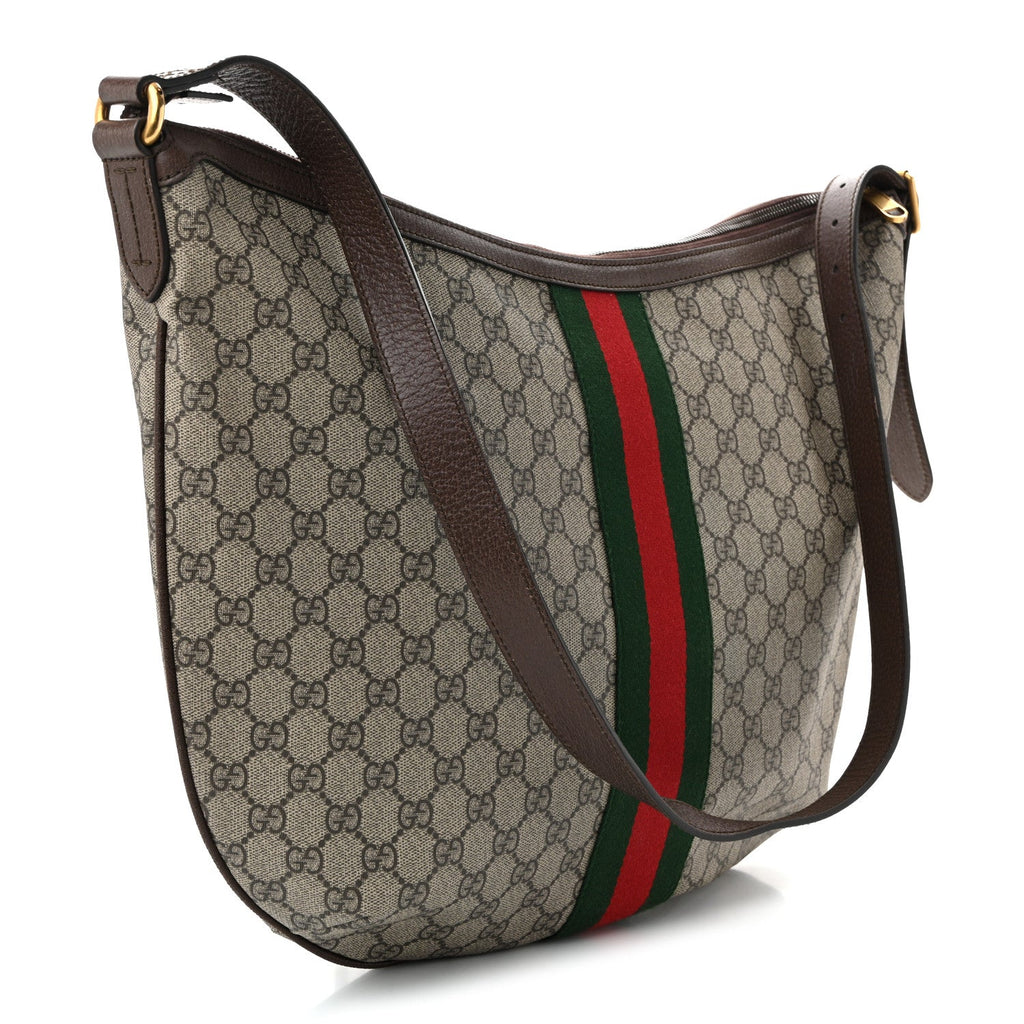 GG Supreme Monogram Web Ophidia Half Moon Hobo Brown