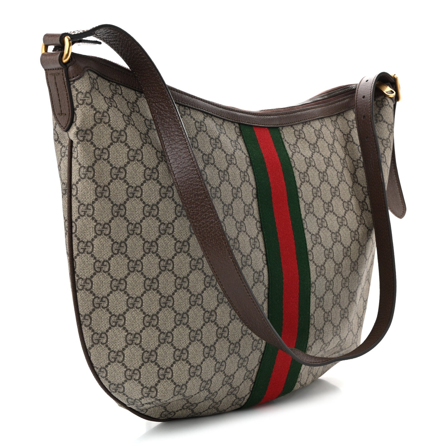 GG Supreme Monogram Web Ophidia Half Moon Hobo Brown