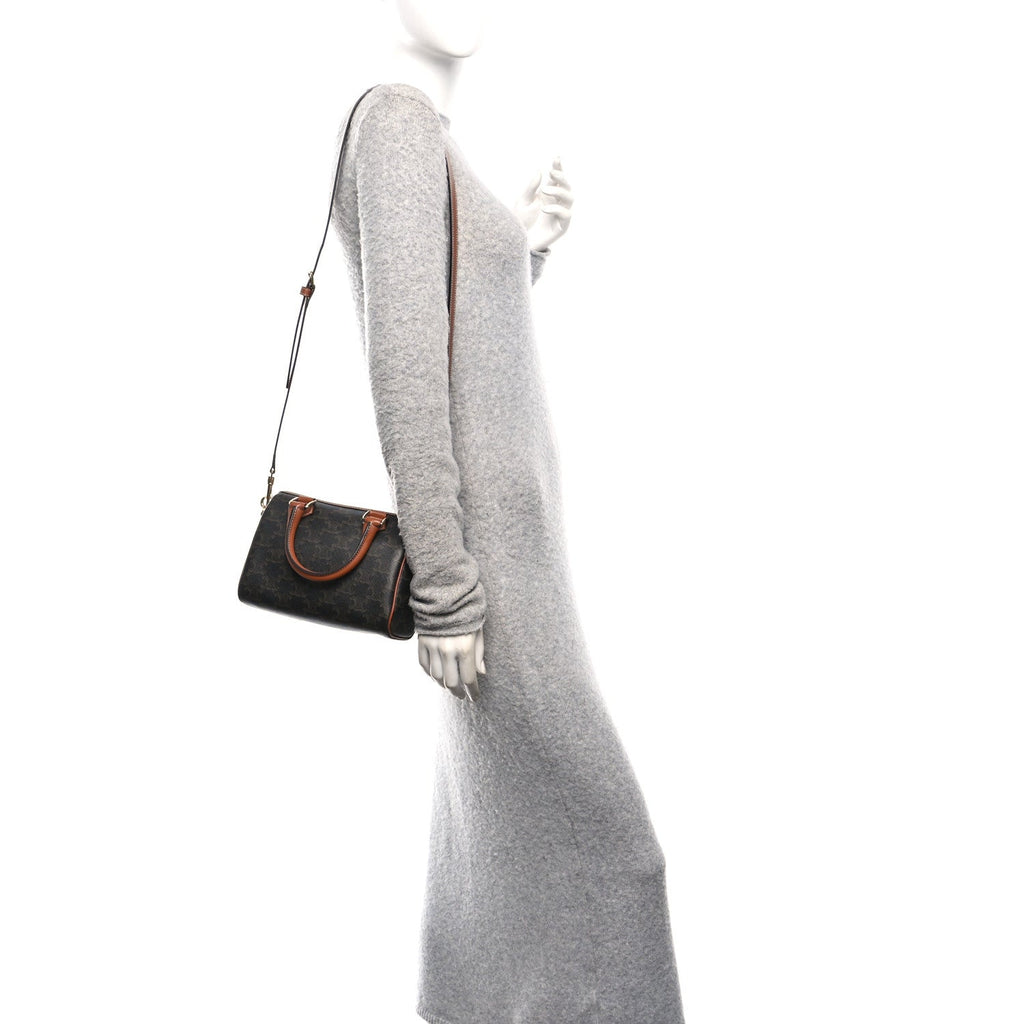 Triomphe Canvas Calfskin Small Boston Bag Tan
