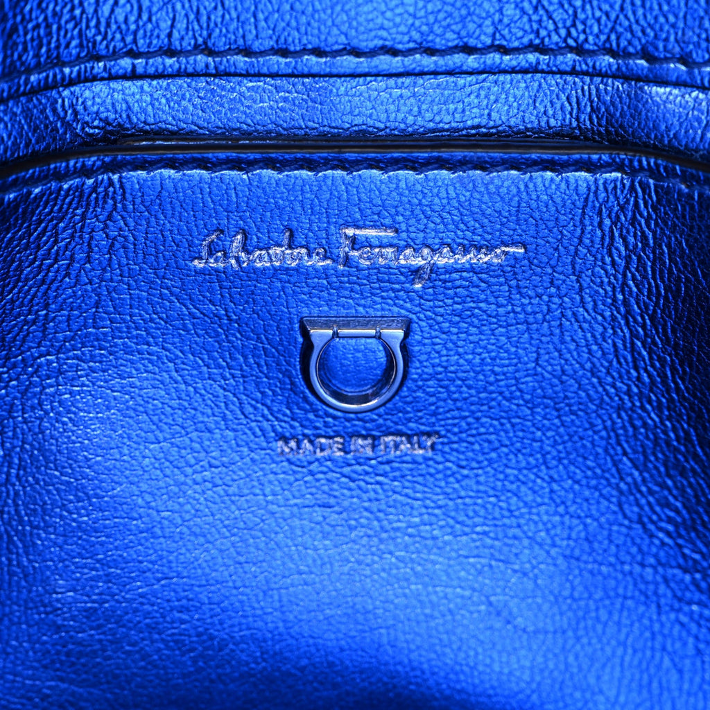 Metallic Woven Calfskin Trifolio Shoulder Bag Bluette