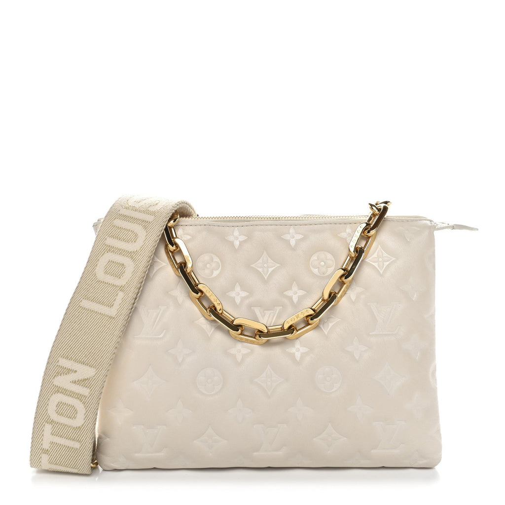 Lambskin Embossed Monogram Coussin PM Beige Cream