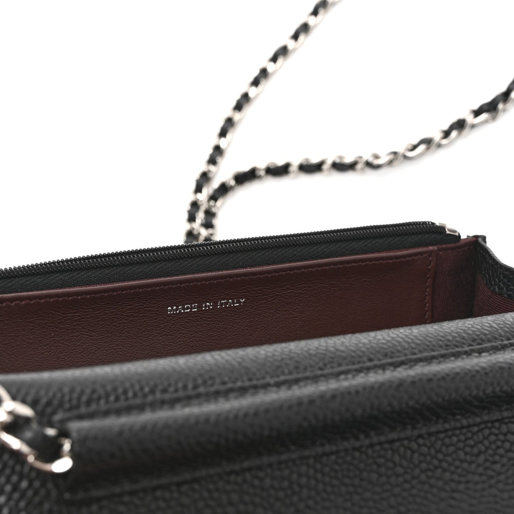 Caviar Quilted Wallet on Chain WOC Black