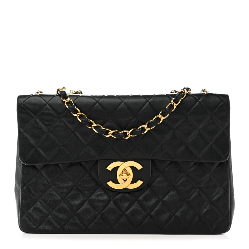 Lambskin Quilted XL Jumbo Single Flap Black