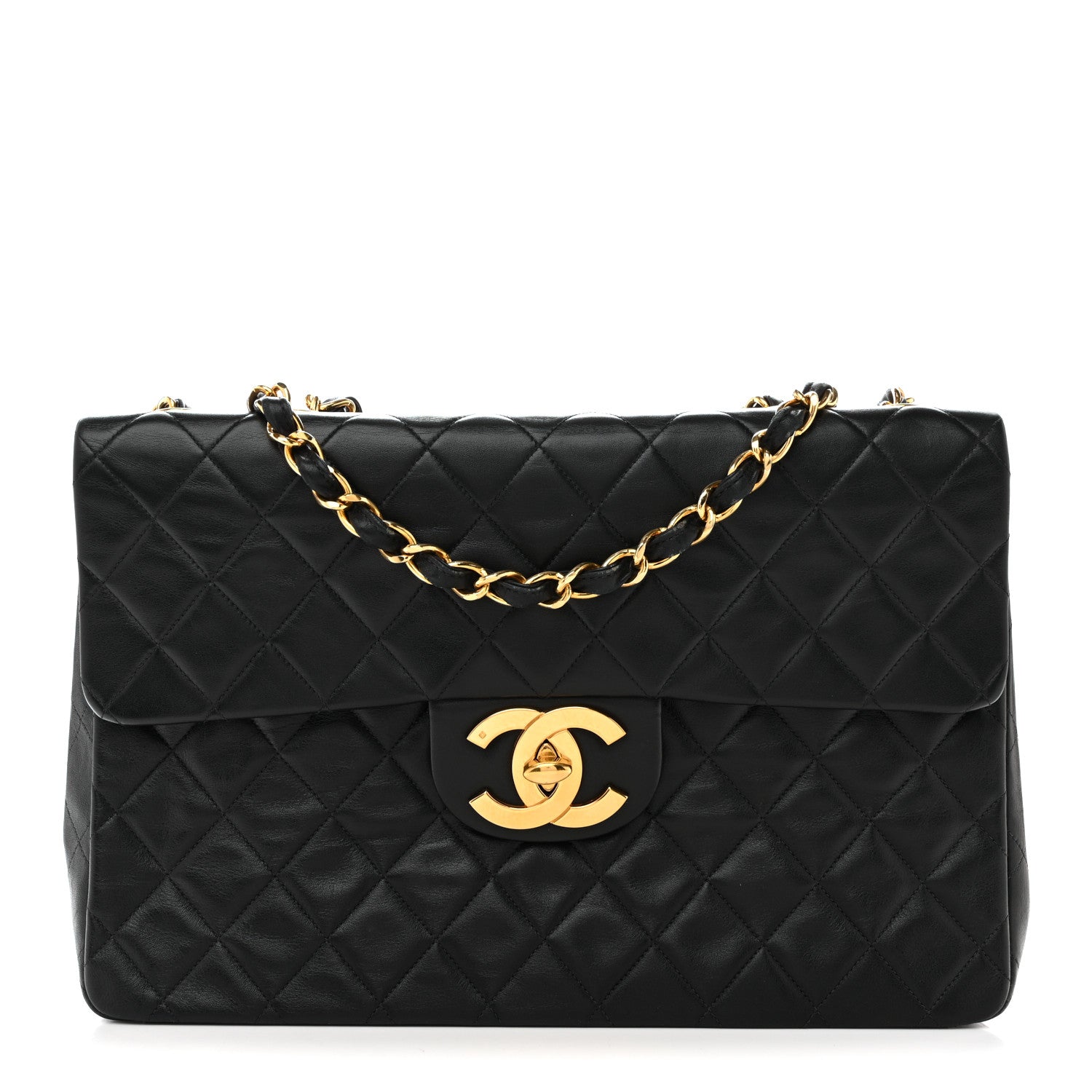 Lambskin Quilted XL Jumbo Single Flap Black