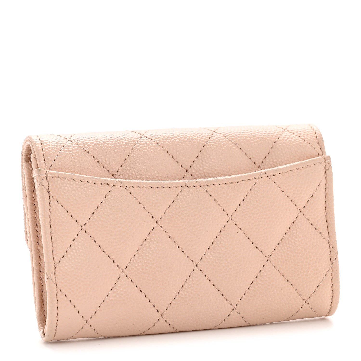 Caviar Quilted Flap  Holder Wallet Light Beige
