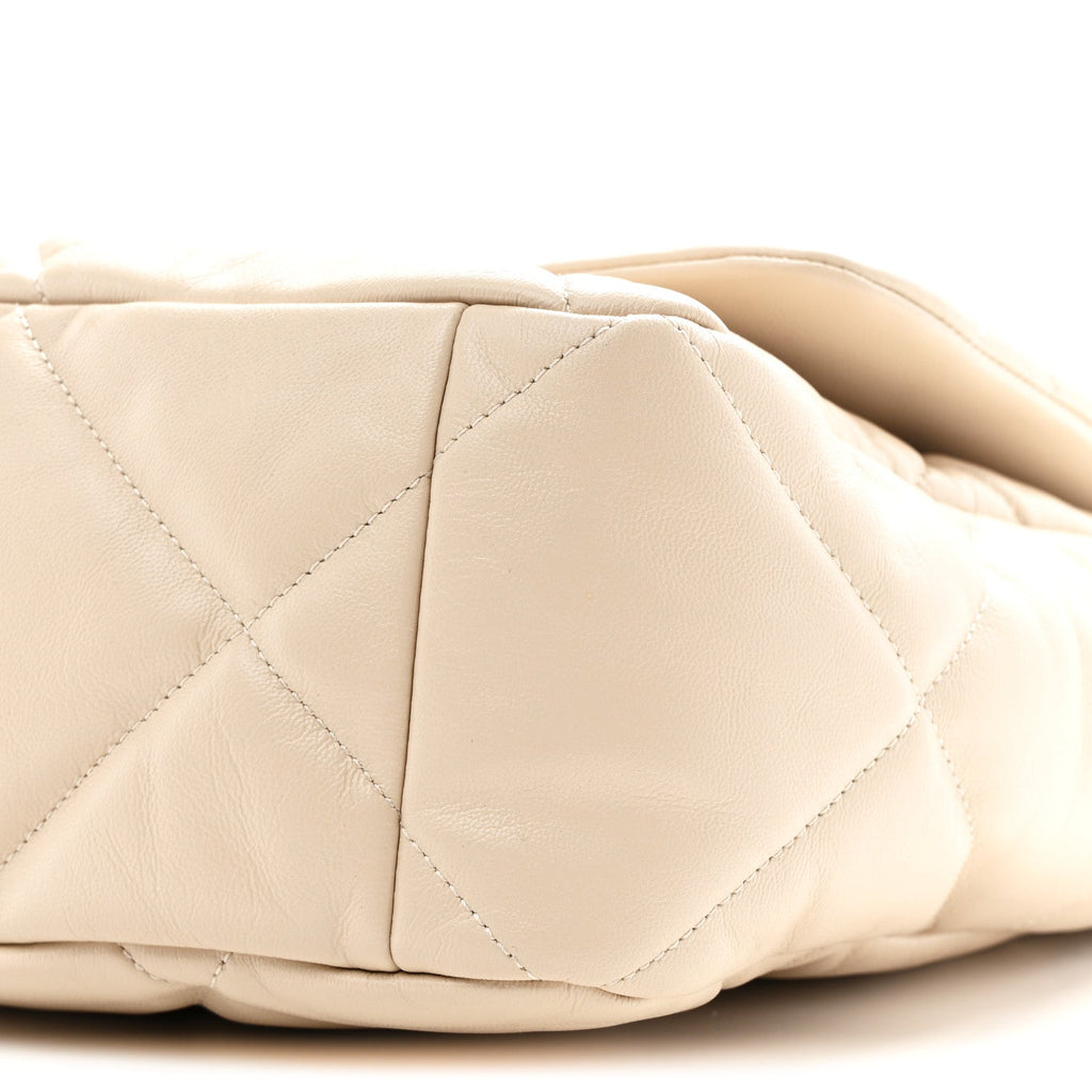 Goatskin Quilted Maxi Chanel 19 Flap Beige