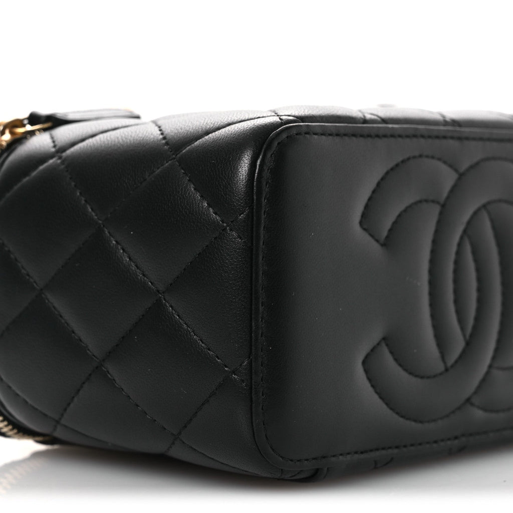 Lambskin Quilted Camellia Vanity Case Black