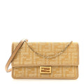 Fabric Jacquard Raffia Straw FF 1974 Wallet On Chain Natural Dark Honey