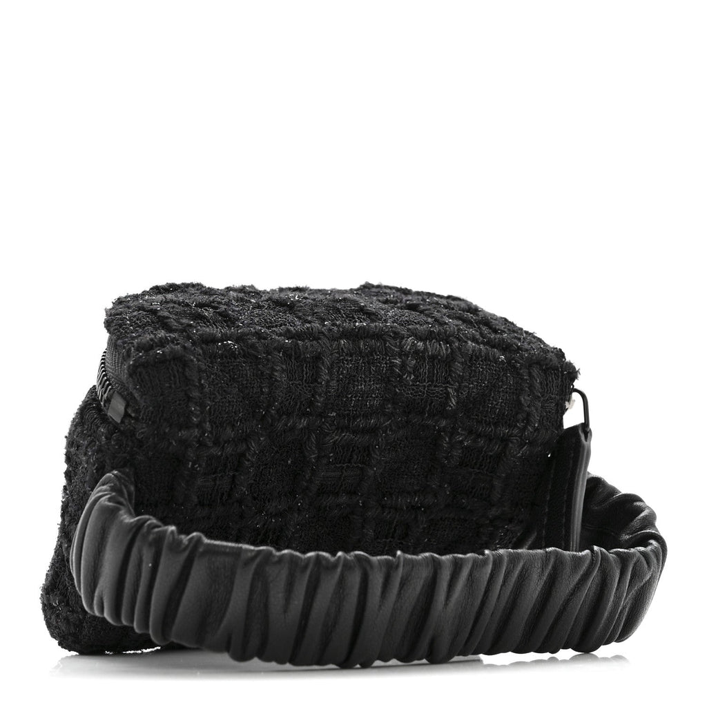 Tweed Lambskin Quilted Arm Coin Purse Black