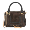 Suede Calfskin Braided Medium Marcie Double Carry Dark Brown