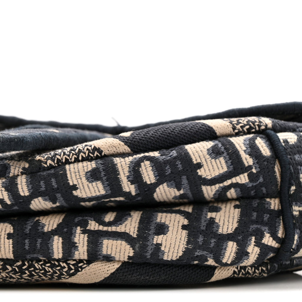 Oblique Embroidered Saddle Bag Blue