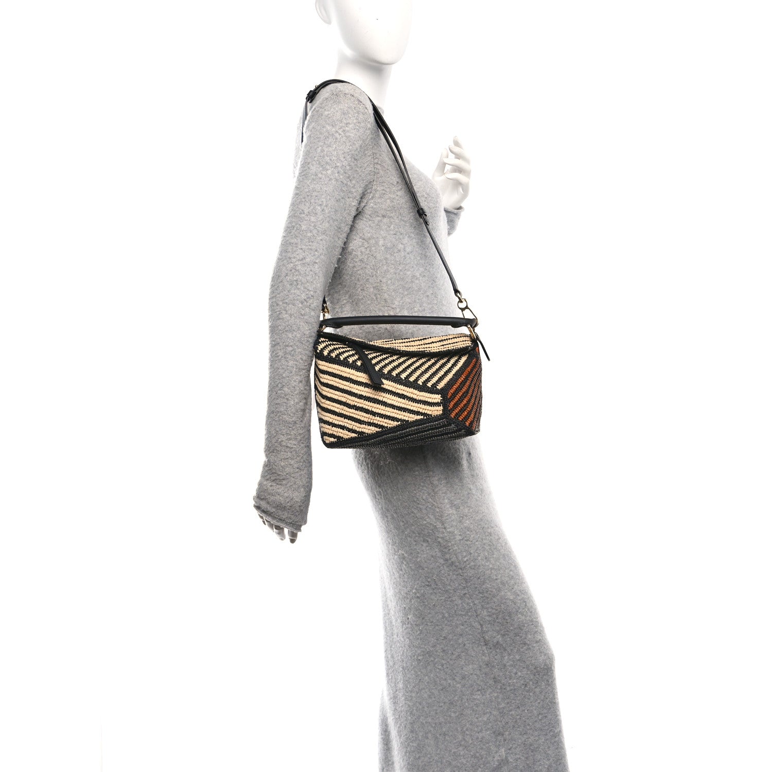 Calfskin Raffia Paula's Ibiza Small Puzzle Edge Bag Natural Honey Gold