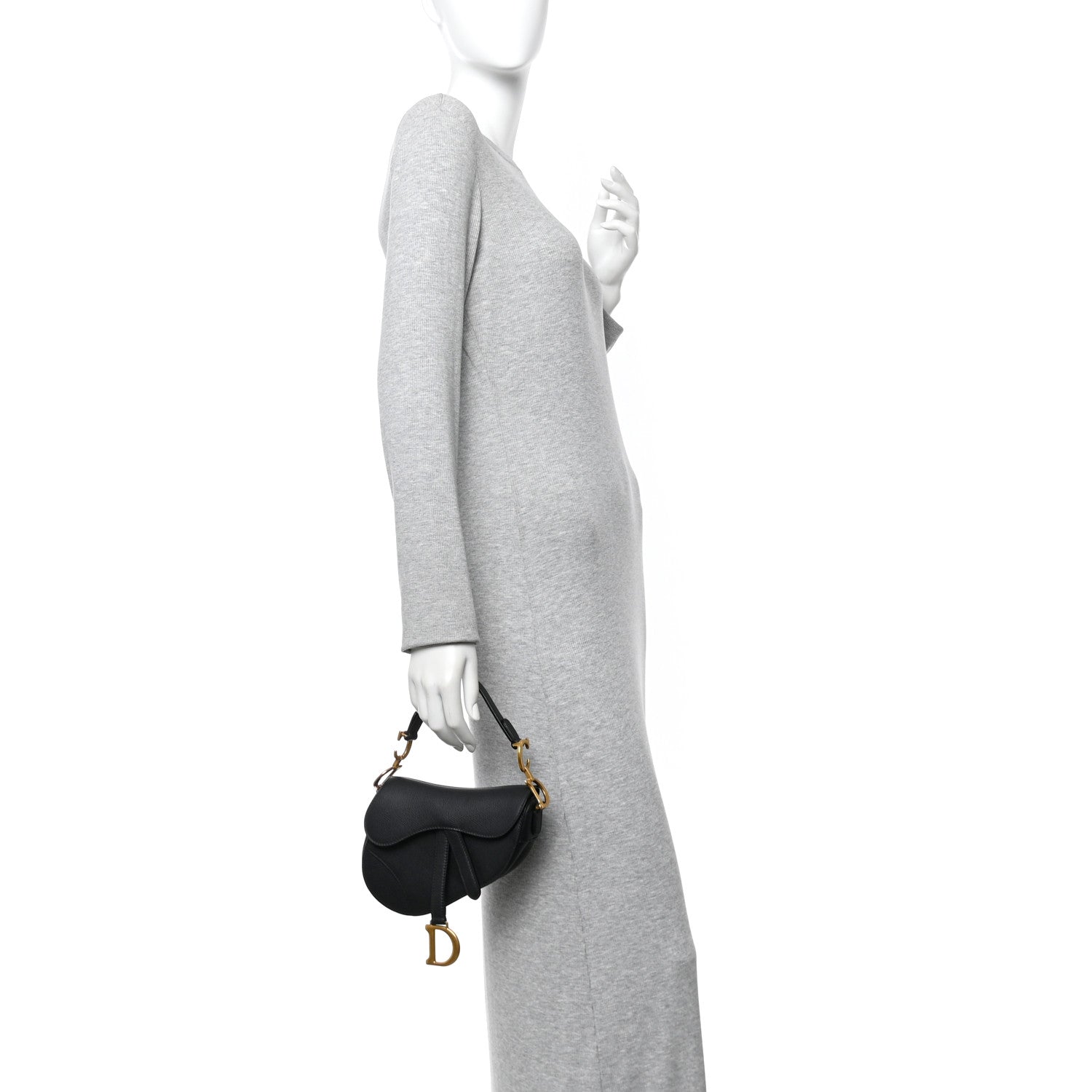 Grained Calfskin Mini Saddle Bag Black