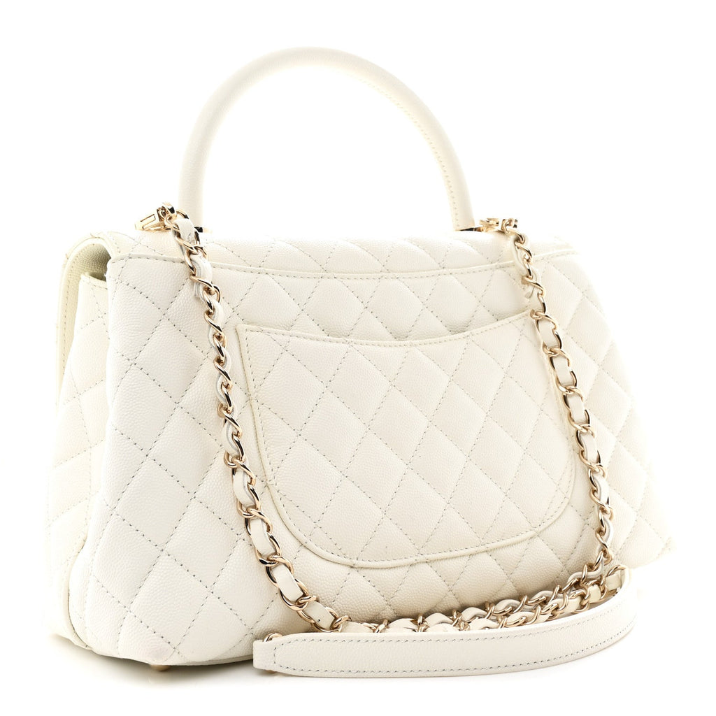 Caviar Quilted Small Coco Handle Flap White