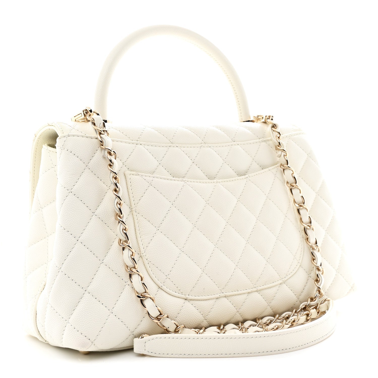 Caviar Quilted Small Coco Handle Flap White