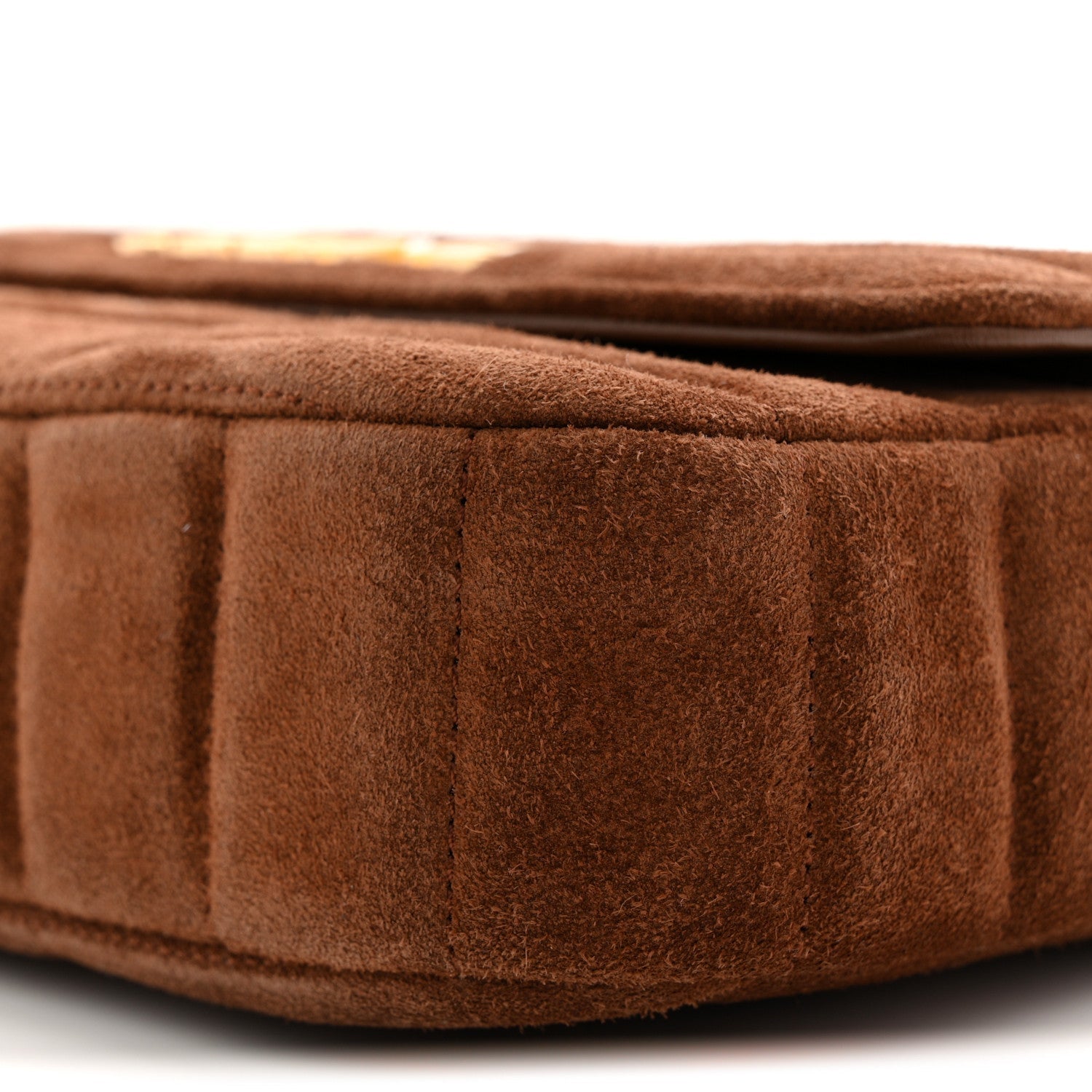 Suede Matelasse Quilted Chain Shoulder Bag Brown