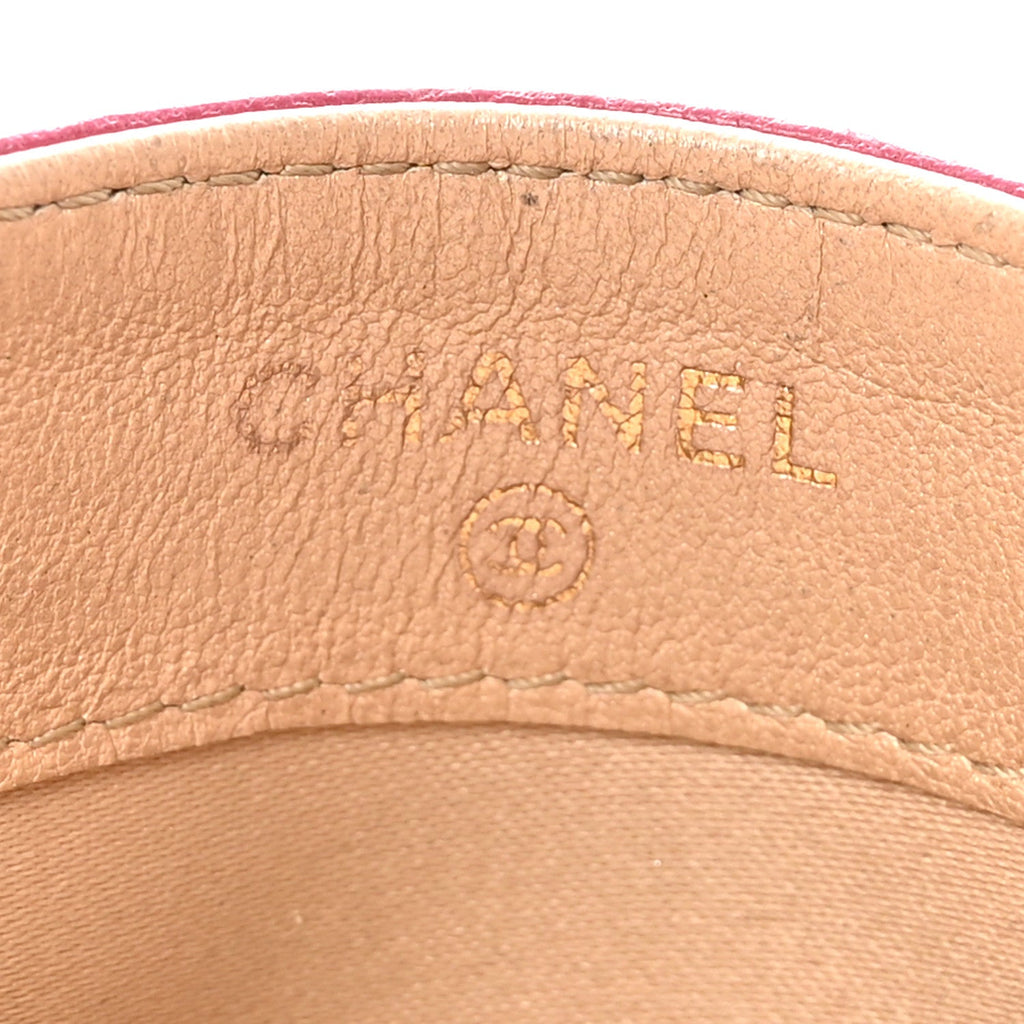 Lambskin Camellia Embossed  Holder Fuchsia