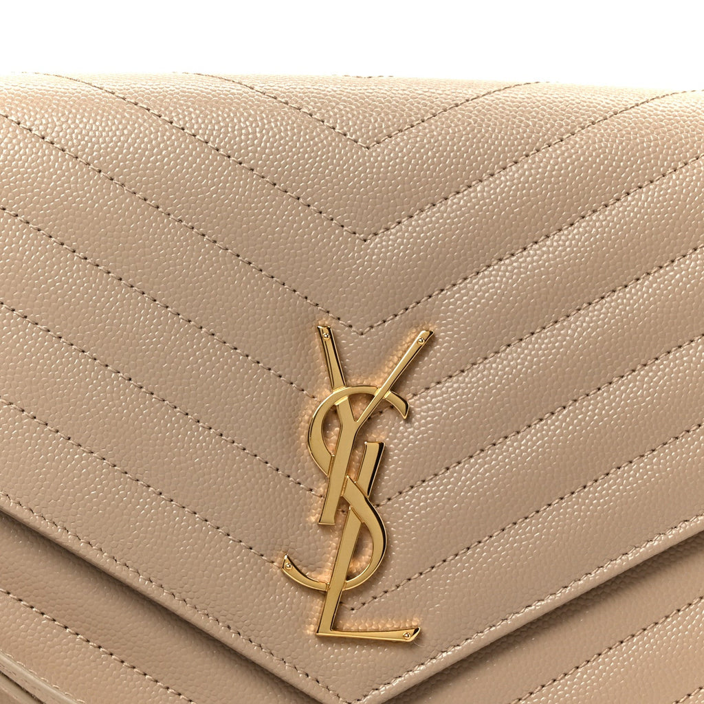Grain De Poudre Matelasse Chevron Monogram Cassandre Flap Pouch Dark Beige