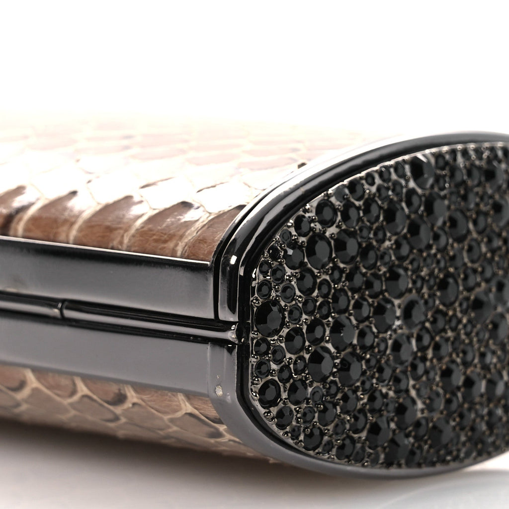 Snakeskin Crystal Box Clutch Brown Black