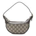 GG Supreme Monogram Textured Calfskin Web Mini Ophidia Half Moon Hobo Beige Ebony New Acero