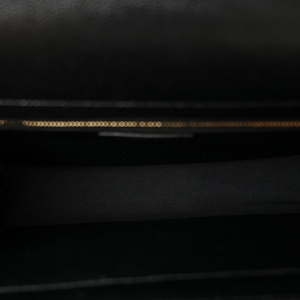 Grain De Poudre Matelasse Chevron Large Monogram Satchel Black