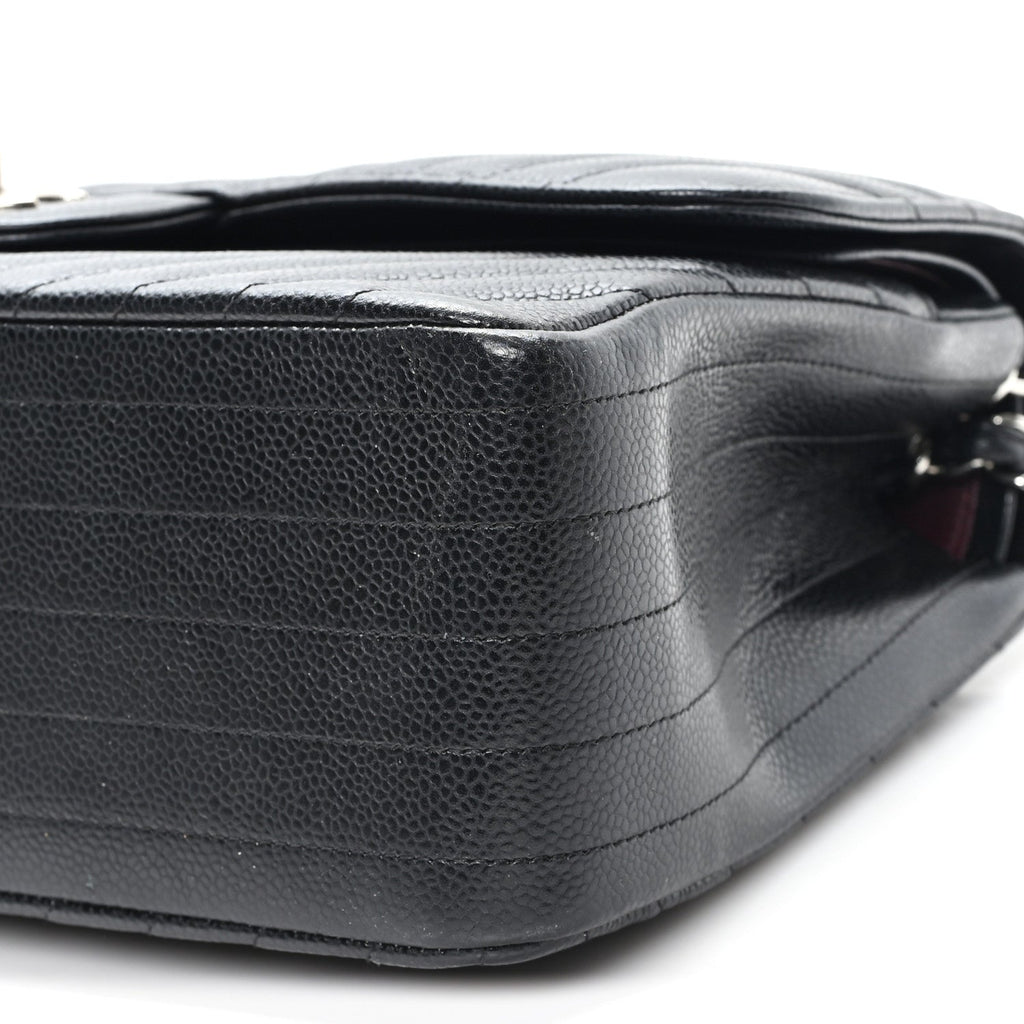 Caviar Chevron Quilted Jumbo Double Flap Black